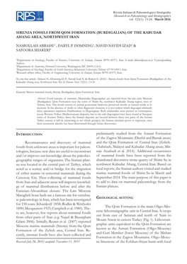 Sirenia Fossils from Qom Formation (Burdigalian) of the Kabudar Ahang Area, Northwest Iran