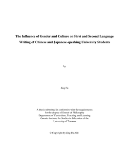 The Influence of Gender and Culture on First and Second Language Writing of Chinese and Japanese-Speaking University Students