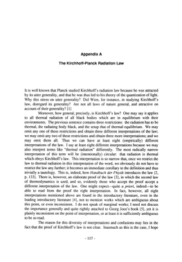 Appendix a the Kirchhoff-Planck Radiation Law It Is Well Known That Planck Studied Kirchhoff's Radiation Law Because He Was Attr