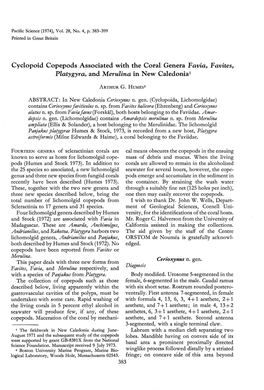 Cyclopoid Copepods Associated with the Coral Genera Favia, Favites