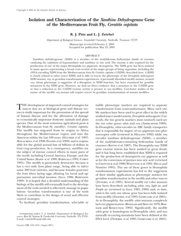 Isolation and Characterization of the Xanthine Dehydrogenase Gene of the Mediterranean Fruit Fly, Ceratitis Capitata