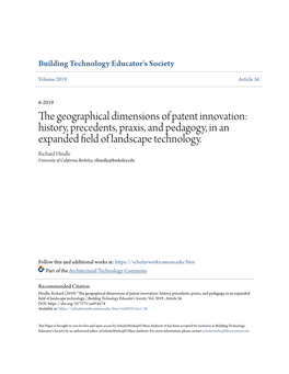 The Geographical Dimensions of Patent Innovation: History, Precedents, Praxis, and Pedagogy, in an Expanded Field of Al Ndscape Technology