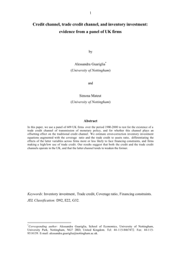 Credit Channel, Trade Credit Channel, and Inventory Investment: Evidence from a Panel of UK Firms