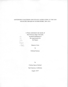 Governing Coalitions and Tenant Legislation at the San Francisco Board of Supervisors: 2001-2016