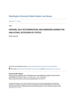 Ukraine, Self-Determination, and Emerging Norms for Unilateral Secession of States