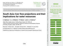 South Asia River Flow Projections and Their Implications for Water Resources