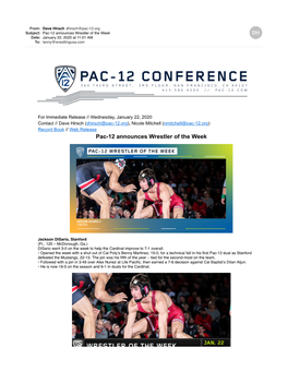 Pac12 Announces Wrestler of the Week