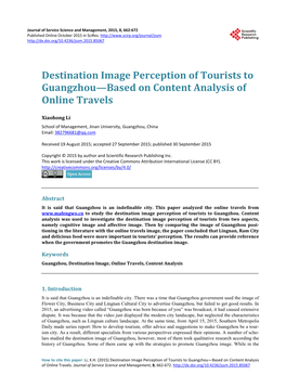 Destination Image Perception of Tourists to Guangzhou—Based on Content Analysis of Online Travels
