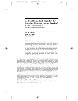 Do Conditional Cash Transfers for Schooling Generate Lasting Beneﬁts? a Five-Year Followup of PROGRESA/Oportunidades