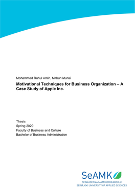 Motivational Techniques for Business Organization – a Case Study of Apple Inc