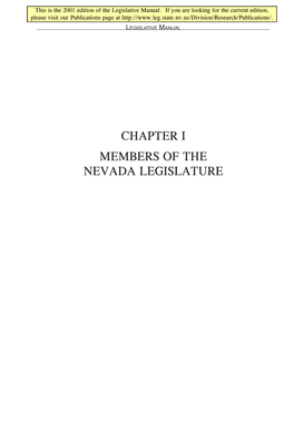 Chapter I Members of the Nevada Legislature