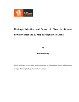 Heritage, Identity and Sense of Place in Sichuan Province After the 12 May Earthquake in China
