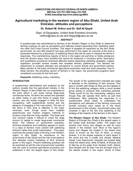 Agricultural Marketing in the Western Region of Abu Dhabi, United Arab Emirates: Attitudes and Perceptions Dr