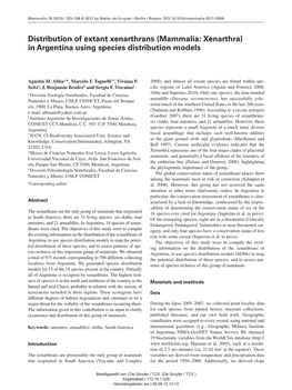 (Mammalia: Xenarthra) in Argentina Using Species Distribution Models