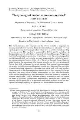 The Typology of Motion Expressions Revisited1 JOHN BEAVERS Department of Linguistics, the University of Texas at Austin