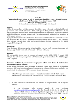 AVVISO Presentazione Progetti Relativi Ad Attività Organizzate Di