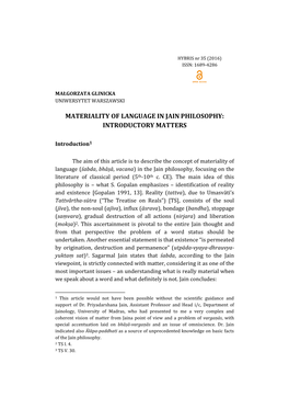 Materiality of Language in Jain Philosophy: Introductory Matters