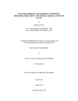 Japanese Irregular Workers in Protest: Freeters, Precarity and the Re-Articulation of Class