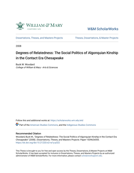 The Social Politics of Algonquian Kinship in the Contact Era Chesapeake