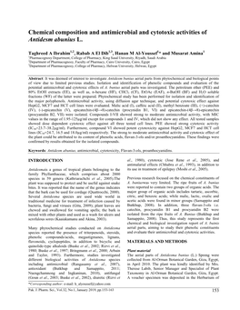 Chemical Composition and Antimicrobial and Cytotoxic Activities of Antidesm Abunius L