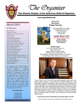 The Organizer the Atlanta Chapter of the American Guild of Organists