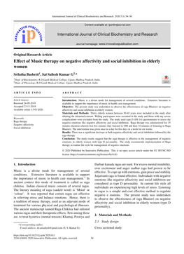 Effect of Music Therapy on Negative Affectivity and Social Inhibition in Elderly Women