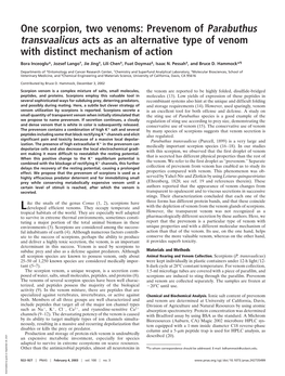 One Scorpion, Two Venoms: Prevenom of Parabuthus Transvaalicus Acts As an Alternative Type of Venom with Distinct Mechanism of Action