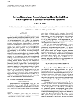 Bovine Spongiform Encephalopathy: Hypothetical Risk of Emergence As a Zoonotic Foodborne Epidemic