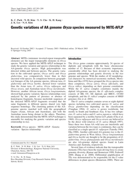 Genetic Variations of AA Genome Oryza Species Measured by MITE-AFLP