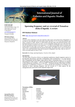 Spawning Frequency and Sex Reversal of Tenualosa Ilisha (Clupeid): a Review