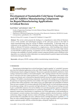 Development of Sustainable Cold Spray Coatings and 3D Additive Manufacturing Components for Repair/Manufacturing Applications: a Critical Review