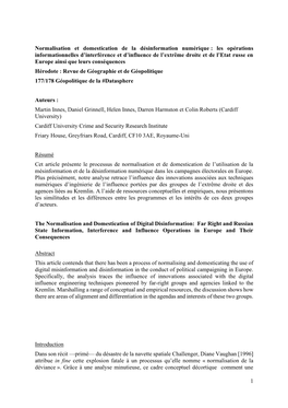 1 Normalisation Et Domestication De La Désinformation Numérique : Les Opérations Informationnelles D'interférence Et