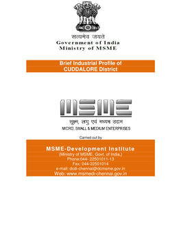 Brief Industrial Profile of CUDDALORE District MSME-Development Institute