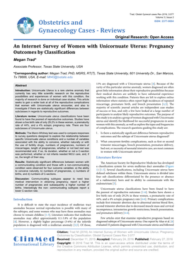 An Internet Survey of Women with Unicornuate Uterus: Pregnancy Outcomes by Classification Megan Trad*