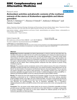 Antioxidant Activities and Phenolic Contents of the Methanol Extracts Of