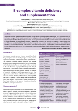 B-Complex Vitamin Deficiency and Supplementation