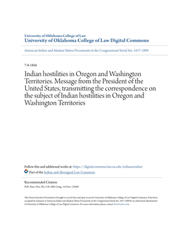 Indian Hostilities in Oregon and Washington Territories. Message