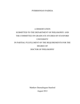 Pyrrhonian Paideia a Dissertation Submitted To