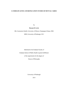 Candidate Genes and Replication Studies of Dental Caries