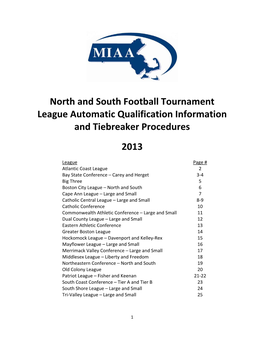 North and South Football Tournament League Automatic Qualification Information and Tiebreaker Procedures 2013