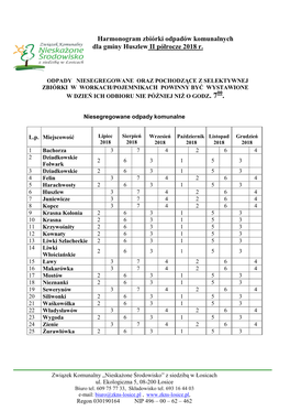 Grafik Zbiórki Odpadów Komunalnych Dla Gminy Korczew II Półrocze 2013 R