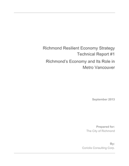 Richmond Resilient Economy Strategy Technical Report #1 Richmond's