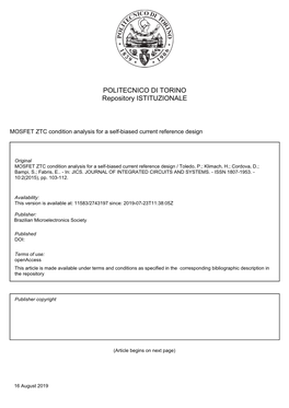 MOSFET ZTC Condition Analysis for a Self-Biased Current Reference Design