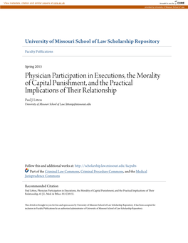 Physician Participation in Executions, the Morality of Capital Punishment, and the Practical Implications of Their Relationship Paul J