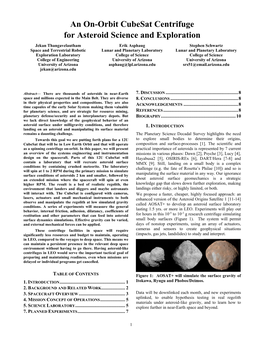 An On-Orbit Cubesat Centrifuge for Asteroid Science and Exploration