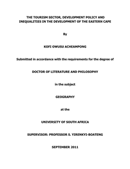 The Tourism Sector, Development Policy and Inequalities in the Development of the Eastern Cape