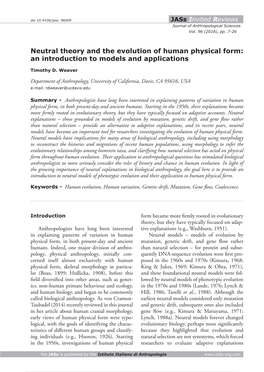 Neutral Theory and the Evolution of Human Physical Form: an Introduction to Models and Applications