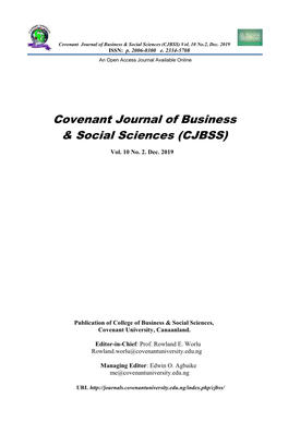 Covenant Journal of Business & Social Sciences (CJBSS)