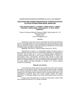 Isolation and Characterization of Staphylococcus Xylosus Strain from Sheep Abortion