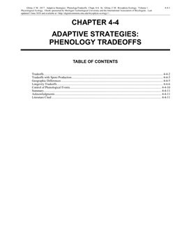 Volume 1, Chapter 4-4: Adaptive Strategies: Phenology Tradeoffs